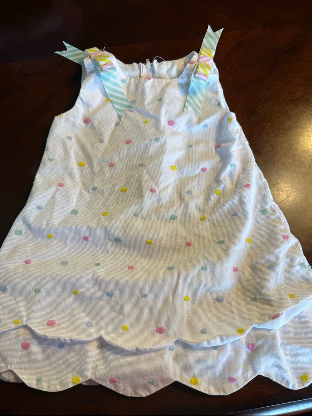 Vintage Rare Edition White Polka Dot Sundress with Pastel Ribbon Straps